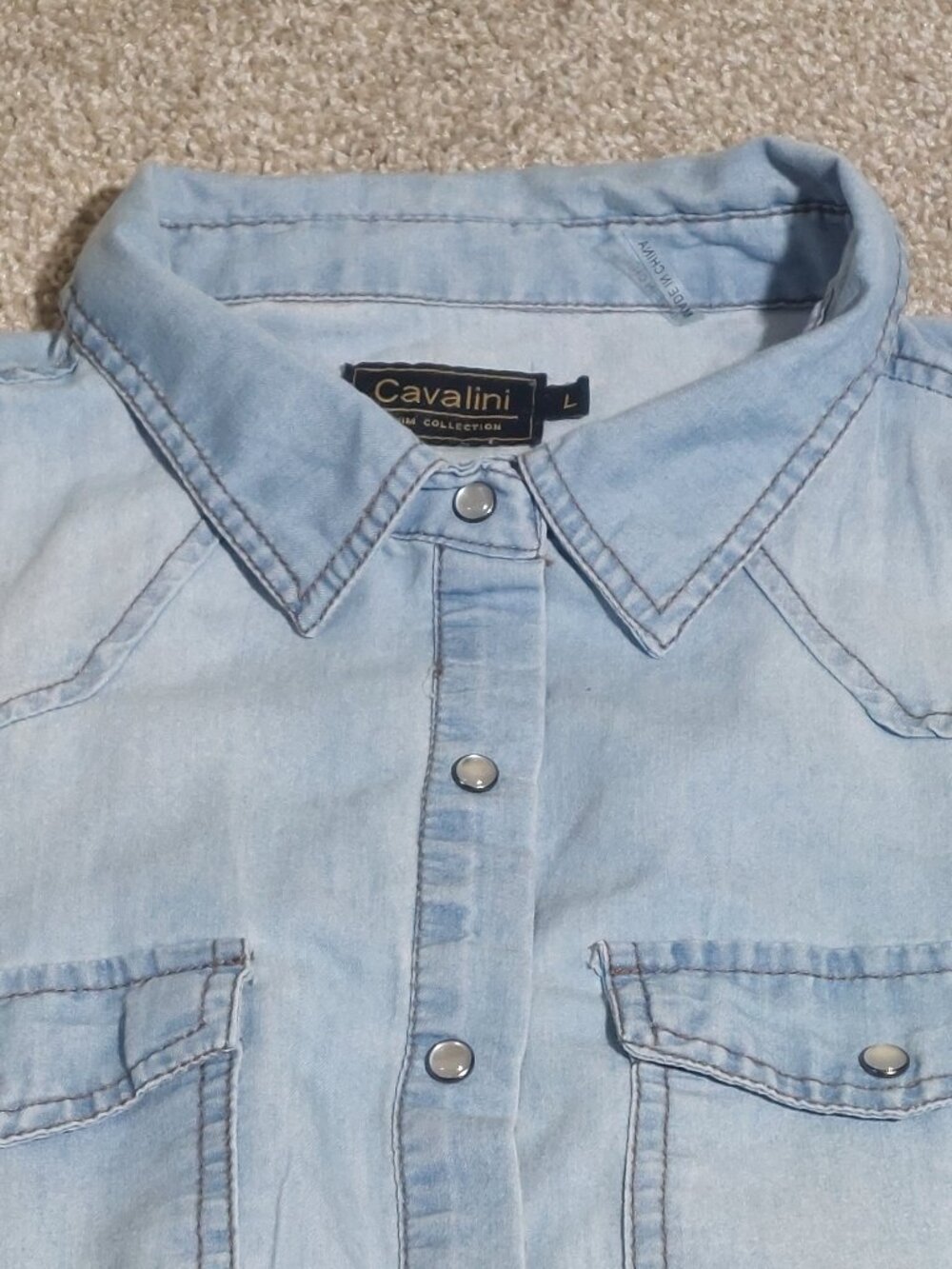 Cavalini denim collection roll tab pearl snap shirt Size L Large